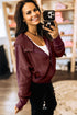 Waffle Knit Zip Front Snap Placket Hooded Patchwork Drop Shoulder Jacket